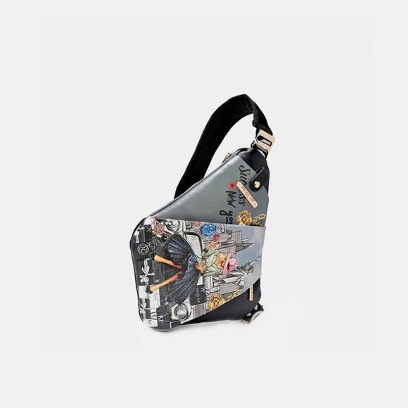 🎁25% Off BundleNicole Lee USA Vegan Leather Leopard & Lip Crossbody Bag Dk Grey